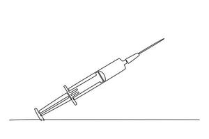 Continuous one line drawing medical disposable syringe with needle. Applicable for vaccine injection, vaccination logo. Plastic syringe with needle. Single line draw design graphic illustration vector