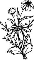 tylized set of wild flowers and leaves, perfect for botanical logos, nature-themed posters, and decorative illustrations vector