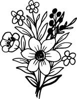 High-quality wildflower line art drawing, ideal for floral patterns, eco-friendly branding, and botanical illustrations vector