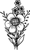 High-quality wildflower line art drawing, ideal for floral patterns, eco-friendly branding, and botanical illustrations vector