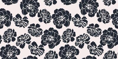 Plain seamless pattern with abstract shapes buttercups, pansies. Bi color contour silhouettes flowers print. hand drawn. Black and white nature ornament for designs vector