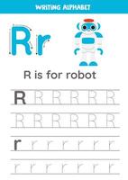 Tracing alphabet letters for kids. Toys alphabet. R is for robot. vector