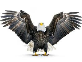bald eagle with wings spread wide, isolated on a white background photo