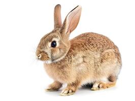 Brown rabbit sitting, isolated on a white background photo