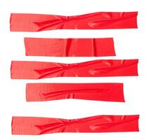 Top view set of wrinkled red adhesive vinyl tape or cloth tape in stripe shape isolated on white background with clipping path photo
