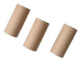 Top view set of tissue paper cores or napkin in strange shape after use in toilet or restroom isolated on white background with clipping path photo