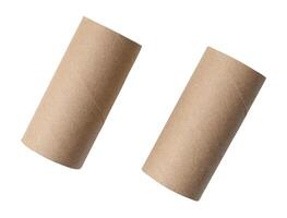 Top view set of tissue paper cores or napkin in strange shape after use in toilet or restroom isolated on white background with clipping path photo