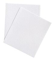 Two folded pieces of white tissue paper or napkin in stack tidily prepared for use in toilet or restroom isolated on white background with clipping path photo