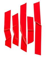 Top view set of red scotch tape or adhesive vinyl tape in stripes isolated on white background with clipping path photo