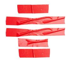 Top view set of wrinkled red adhesive vinyl tape or cloth tape in stripes shape isolated on white background with clipping path photo