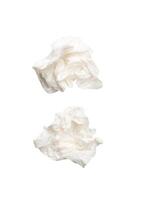 Top view set of screwed or crumpled white tissue paper ball isolated on white background with clipping path photo