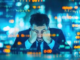 Exhausted Businessman Working Late Stress Overtime Burnout photo
