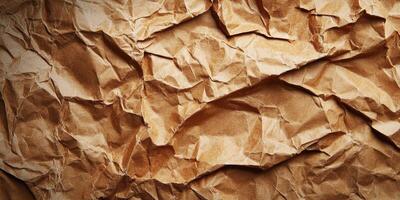 Crumpled paper background with brown crumpled texture photo