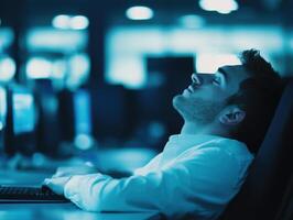 Tired Businessman Sleeping At His Desk In Office photo