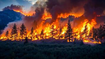 A large fire is burning in the middle of a forest video