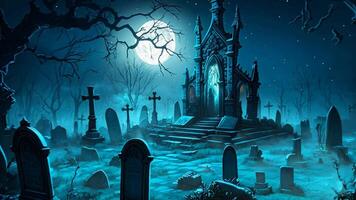A graveyard at night with a full moon in the background video
