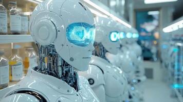 A row of white robots standing next to each other in a store video