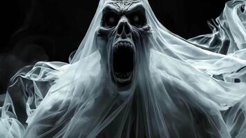 A ghost with a ghostly face and a white veil on it's head video