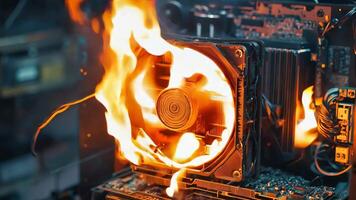 A computer motherboard on fire in a computer case video