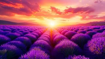 A field of lavender with a sunset in the background video