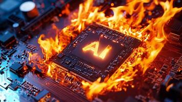 uma computador placa mãe em fogo com a palavra ai em isto video