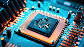 A close up of a computer motherboard with a cpu on it video