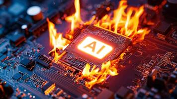 uma computador lasca em fogo em topo do uma o circuito borda video