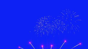 Experience mesmerizing abstract fireworks bursting in the night sky, celebrating the upcoming new year and special events with colorful displays against a stunning blue background video