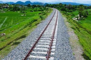 View of railway tracks in rural Indonesia in the afternoon photo