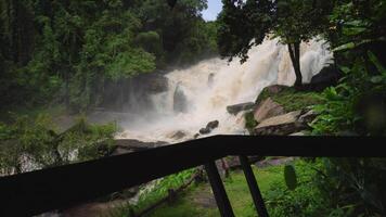 A strong current near a waterfall. Floods flowing in mountain rivers after heavy rains. Flash floods, the effects of global warming and the effects of deforestation. video