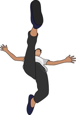 Man in mid air leap showcasing flexibility, agility, and athleticism. The low angle, looking up from below, accentuates the dramatic movement of the high kick and creates energy and motion.