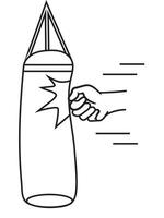 Hands punching a sandbag on white background. Symbol editable stroke. vector