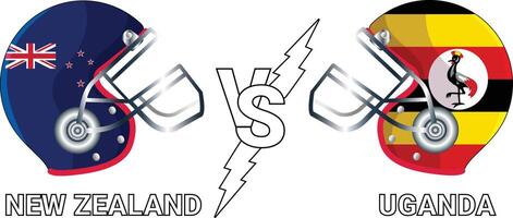 New Zealand Vs Uganda 3D Illustration flags over cricket Helmet for Versus Match with Transparent Background vector