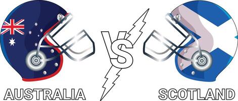 Australia Vs Scotland 3D Illustration flags over cricket Helmet for Versus Match with Transparent Background vector