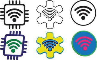 Wifi icons Logos simple black and 3d design set include colors blue green yellow sky blue and magenta pink isolated on transparent white background vector