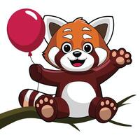 Adorable Red Panda sitting on a tree branch Cartoon Flat StyleWeb vector