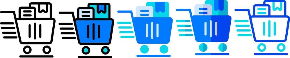 Shopping cart icon set, shopping cart illustration in several styles such as line, filled, flat, and glyph. Suitable for checkout icons in online shop applications. vector