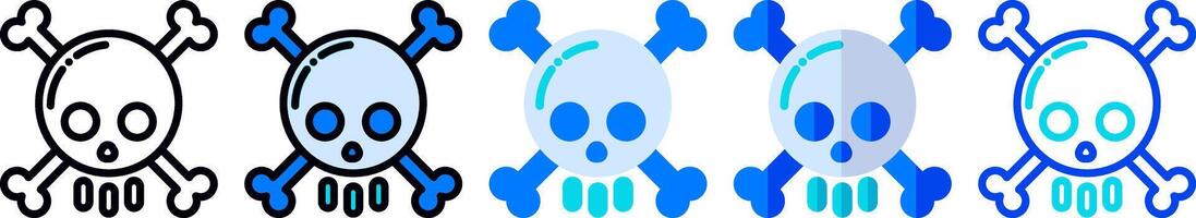 Skull icon set in line, filled, flat, and glyph styles, suitable as a symbol of poison, death logo, danger, and warning. vector