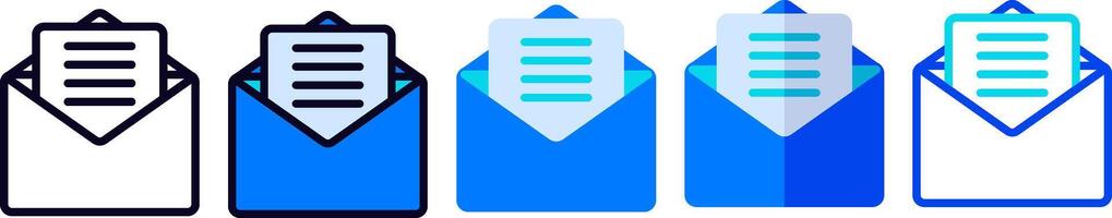 Mail icon set, email envelope illustration in line, filled, flat style, suitable for letter symbols, communication and incoming messages. vector