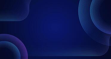 Abstract geometric background, wavy neon line circles on dark blue background suitable for presentation backdrops, brochures, banners, headers, covers and flyers. vector