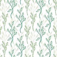 Green leaves greenery seamless pattern with line art nature branch vector