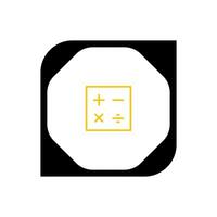 A black and yellow square with a calculator icon vector