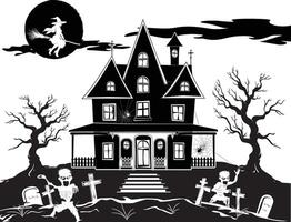 Haunted House Scene with Characters vector