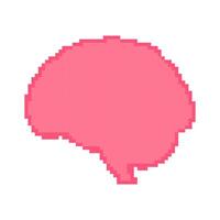 Pink Brain Pixel Art Icon. Human Brain Icon in Retro Gaming Style. 8 Bit Pixel Art Sign of Brain. Isolated Illustration vector