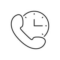 Communication Support Line Icon with Clock and Phone. Customer Service Outline Symbol. Editable Stroke. Isolated Illustration vector
