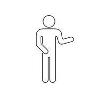 Man Presenting with Hand Gesture Line Sign. Human Figure with Hand Raised for Explanation Gesture Icon. Editable Stroke. Isolated Illustration vector