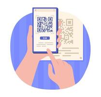 Hands Holding Smartphone to Scan QR Code for Online Payment Concept Illustration vector