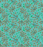 A pattern with leaves and flowers on a turquoise background vector