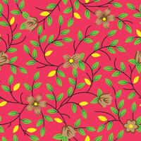 A floral pattern with leaves and flowers on a red background vector