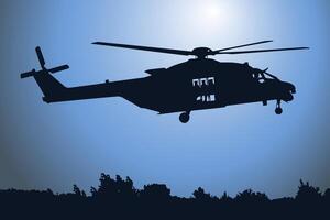 Silhouette of a combat helicopter, side view, nh 90 in french army, drawing can be used for web, sticker, patch, logo, illustration and infographic vector